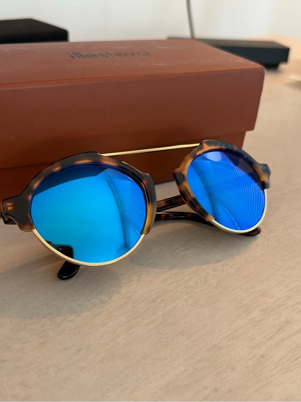 Illesteva Milan III Blue Mirrored Lens Sunglasses with Tortoiseshell Frame